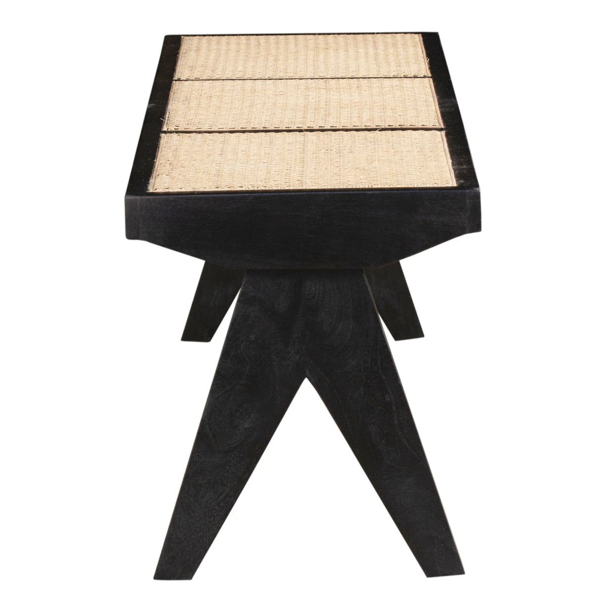 Black 2 Seater Mango Wood Rattan Bench