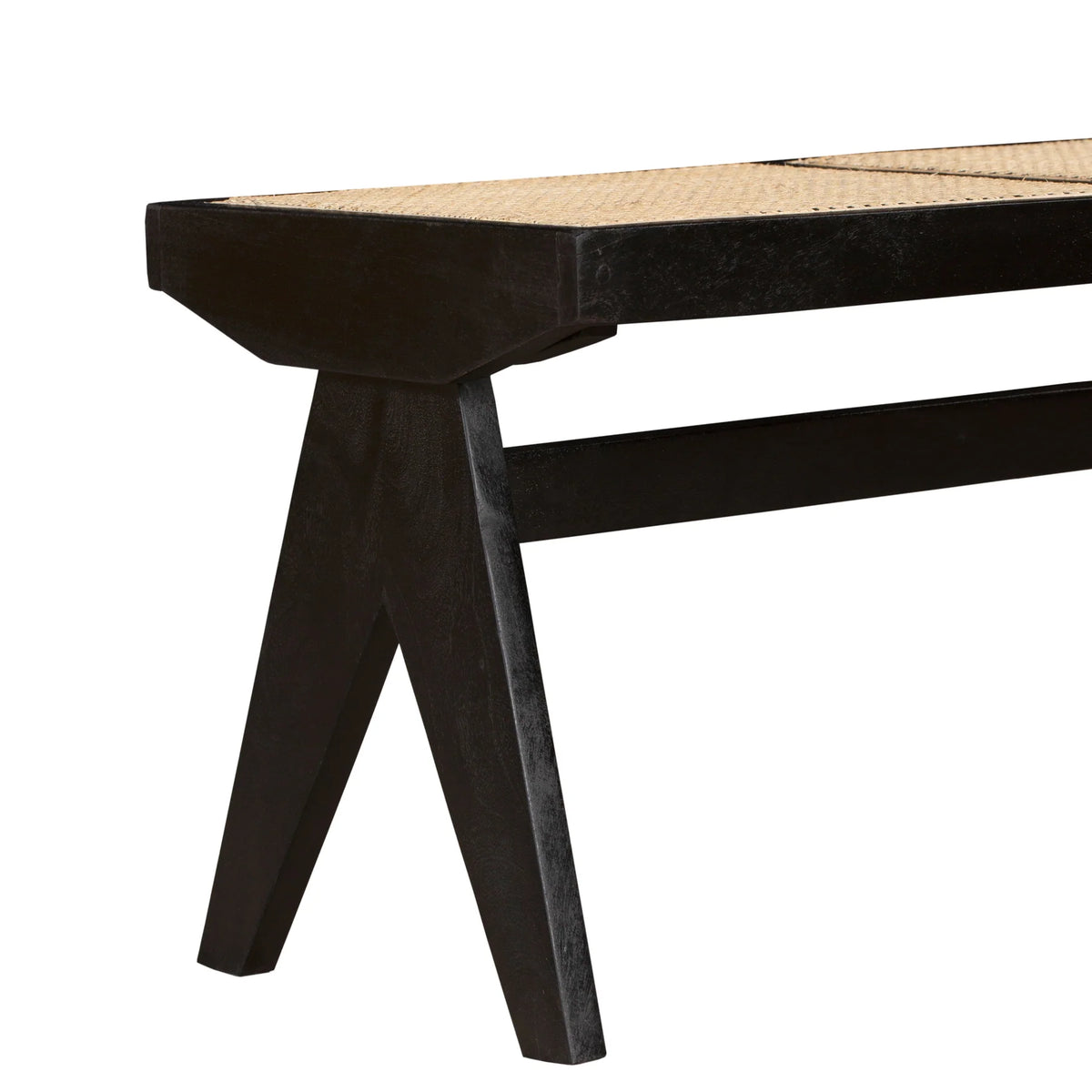 Black 2 Seater Mango Wood Rattan Bench