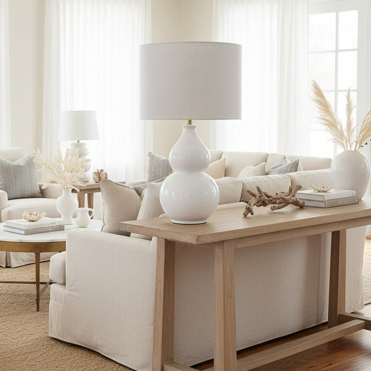Aura Lamp White with Linen Shade