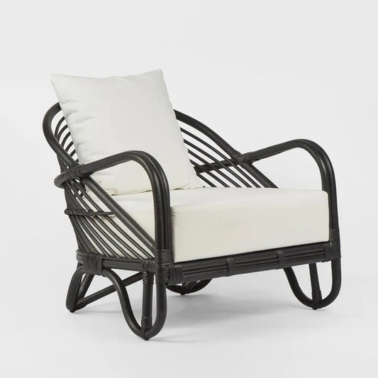 H + Y Cabana Armchair Natural or Black w White Fabric Cushions