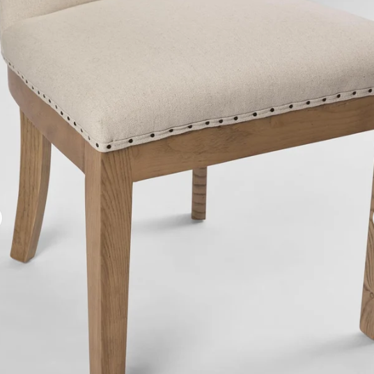 Oakwood Hamptons Linen Dining Chair Natural W/ Studs