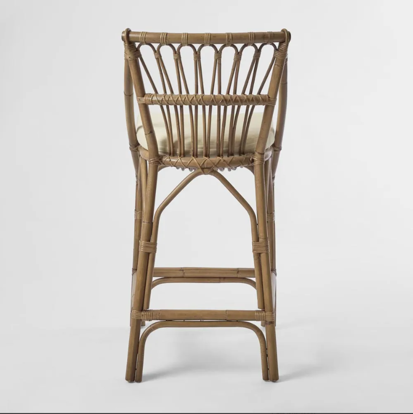 Cayman Rattan Hamptons Bar stool Natural W/Cream Cushions & Footrest