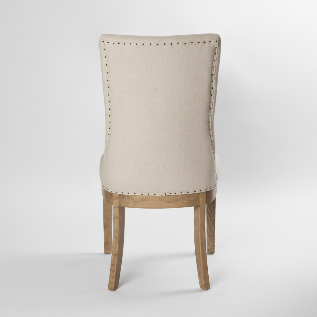 Oakwood Hamptons Linen Dining Chair Natural W/ Studs