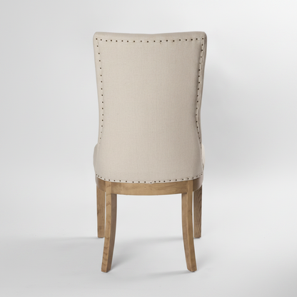 Oakwood Hamptons Linen Dining Chair Natural W/ Studs