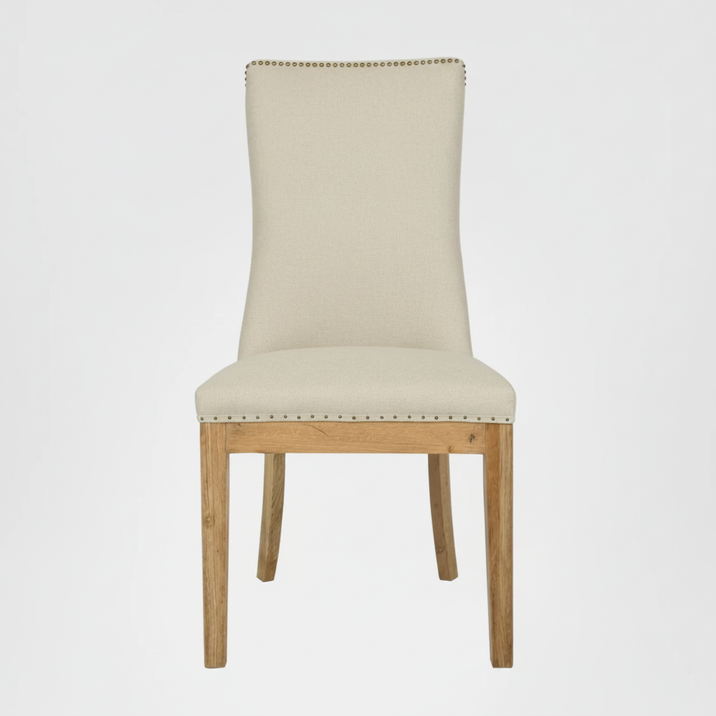 Oakwood Hamptons Linen Dining Chair Natural W/ Studs