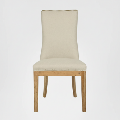 Oakwood Hamptons Linen Dining Chair Natural W/ Studs