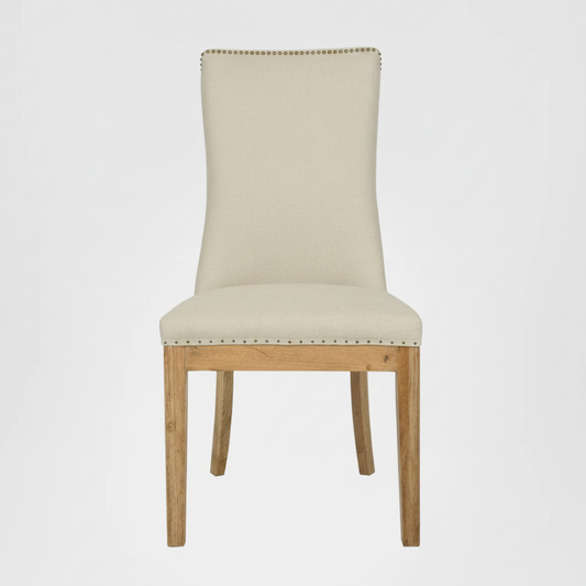 Oakwood Hamptons Linen Dining Chair Natural W/ Studs