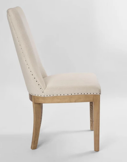 Oakwood Hamptons Linen Dining Chair Natural W/ Studs
