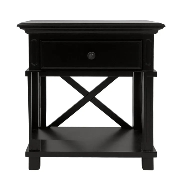 Hamptons Bedside Table W/Drawer Black Sorrento