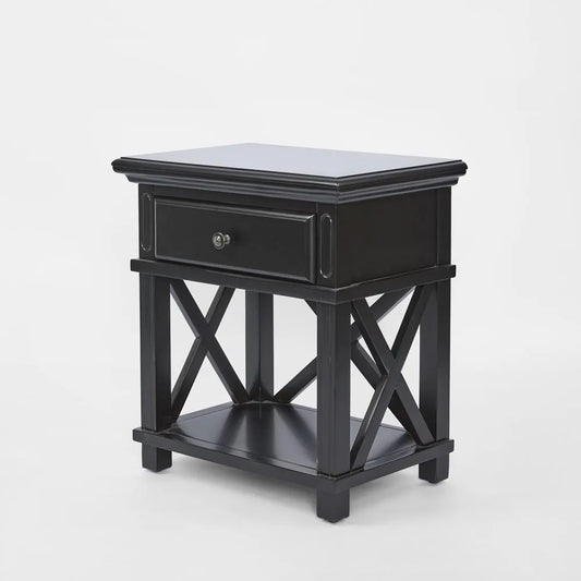 Hamptons Bedside Table W/Drawer Black Sorrento