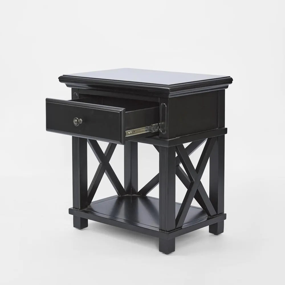 Hamptons Bedside Table W/Drawer Black Sorrento
