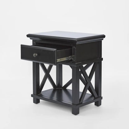 Hamptons Bedside Table W/Drawer Black Sorrento