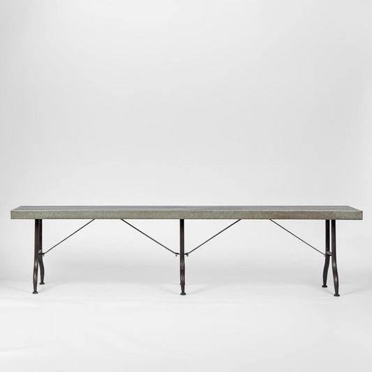 H + Y Long Zinc top Bench with Metal legs