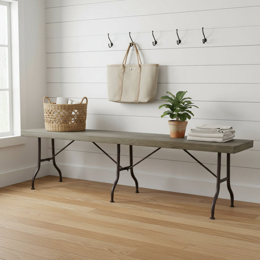 H + Y Long Zinc top Bench with Metal legs