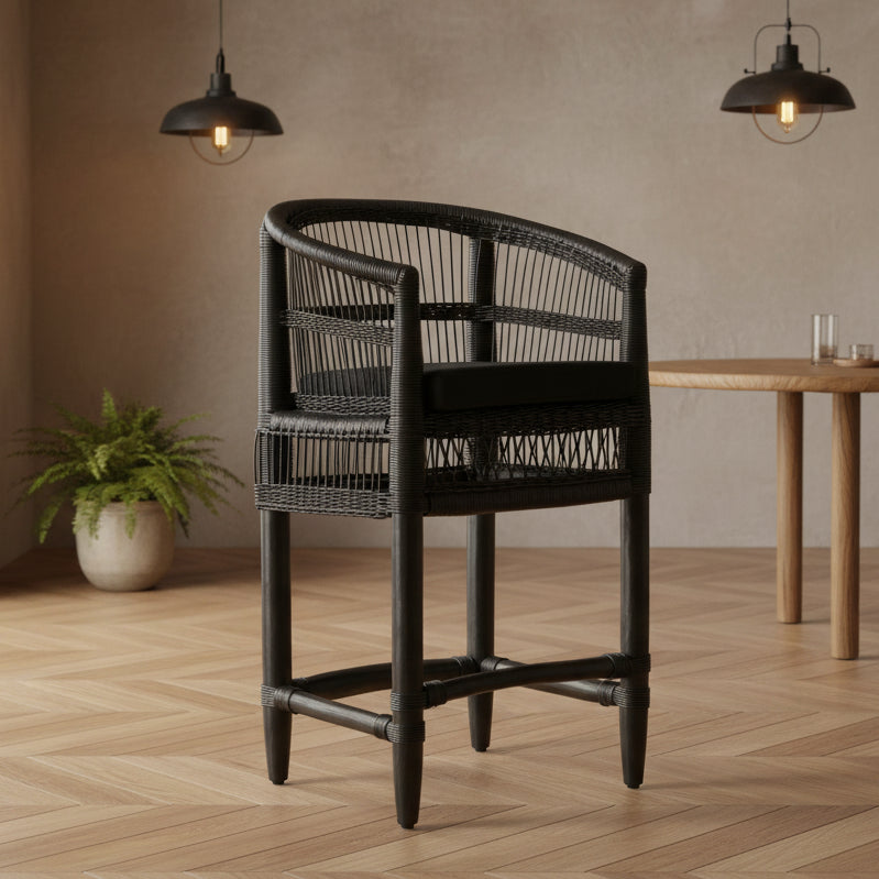 Livingstone Bar Stool Black/Black Cushion - Outdoor Under-Cover