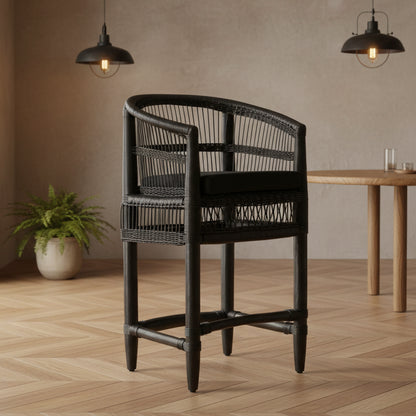 Livingstone Bar Stool Black/Black Cushion - Outdoor Under-Cover