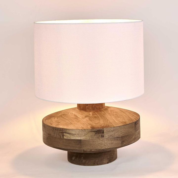 MRD Mango Wood Table Lamp Large with  Black or White Shade