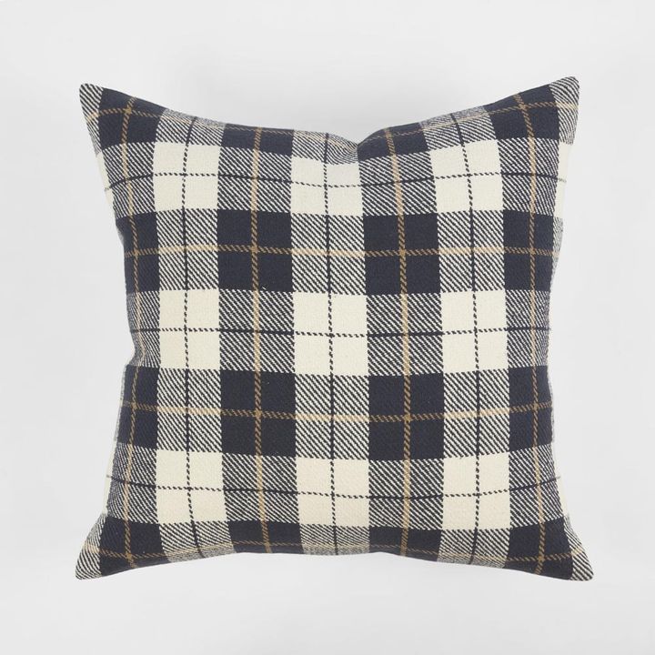H + Y Hicks Check Cushion 50 X 50 with Feather Insert