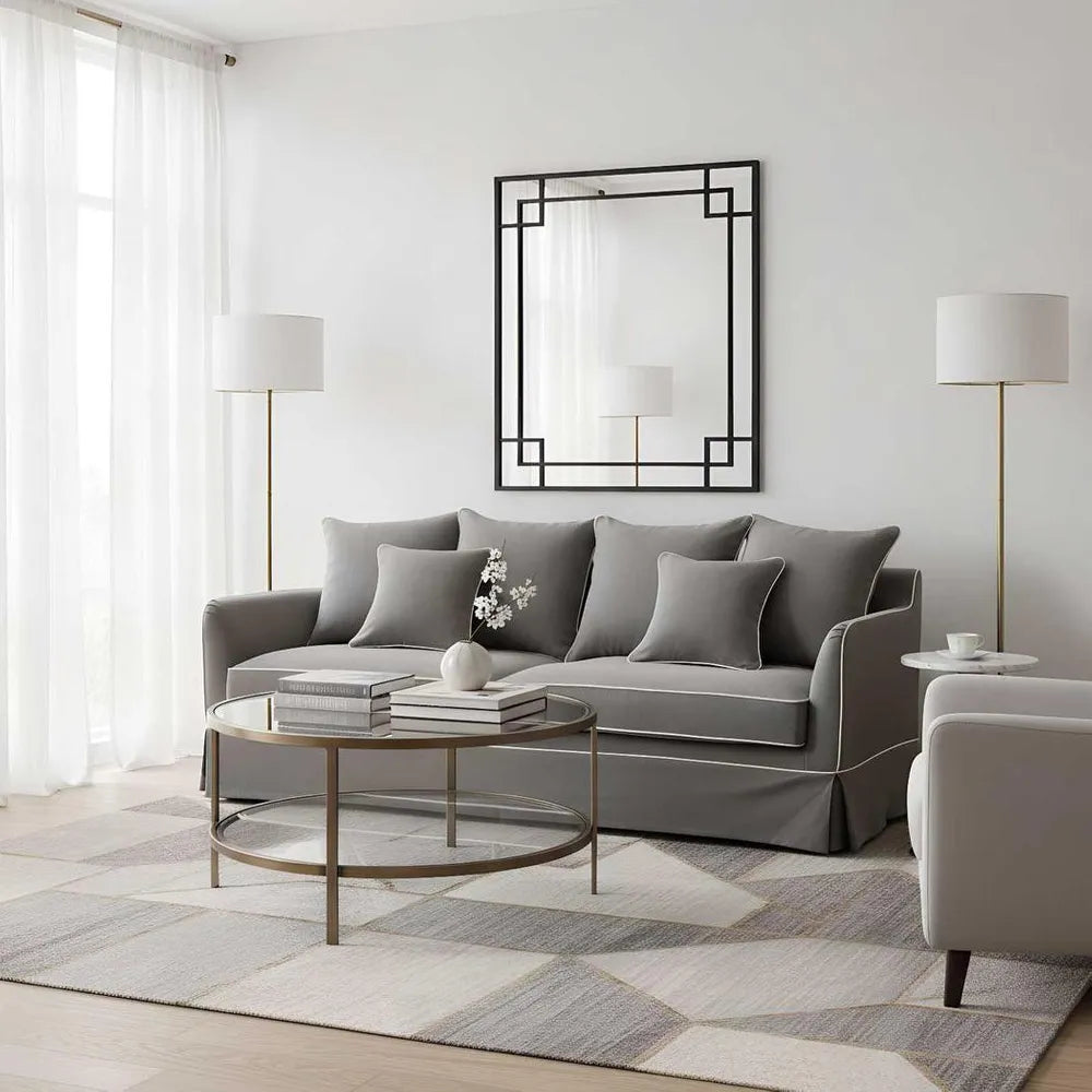 Mosman 3 Seat Sofa Grey W/White Piping