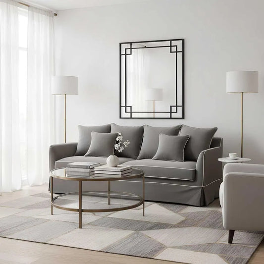 Mosman 3 Seat Sofa Grey W/White Piping