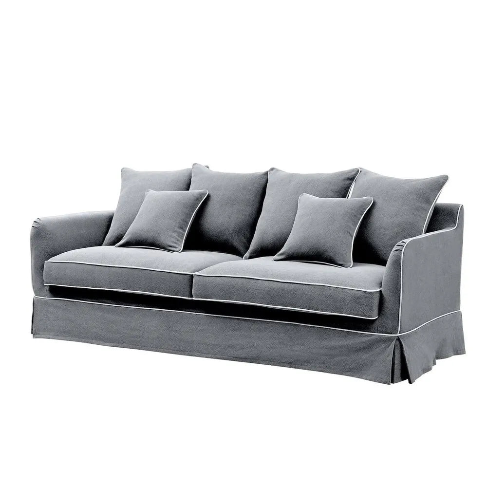 Mosman 3 Seat Sofa Grey W/White Piping
