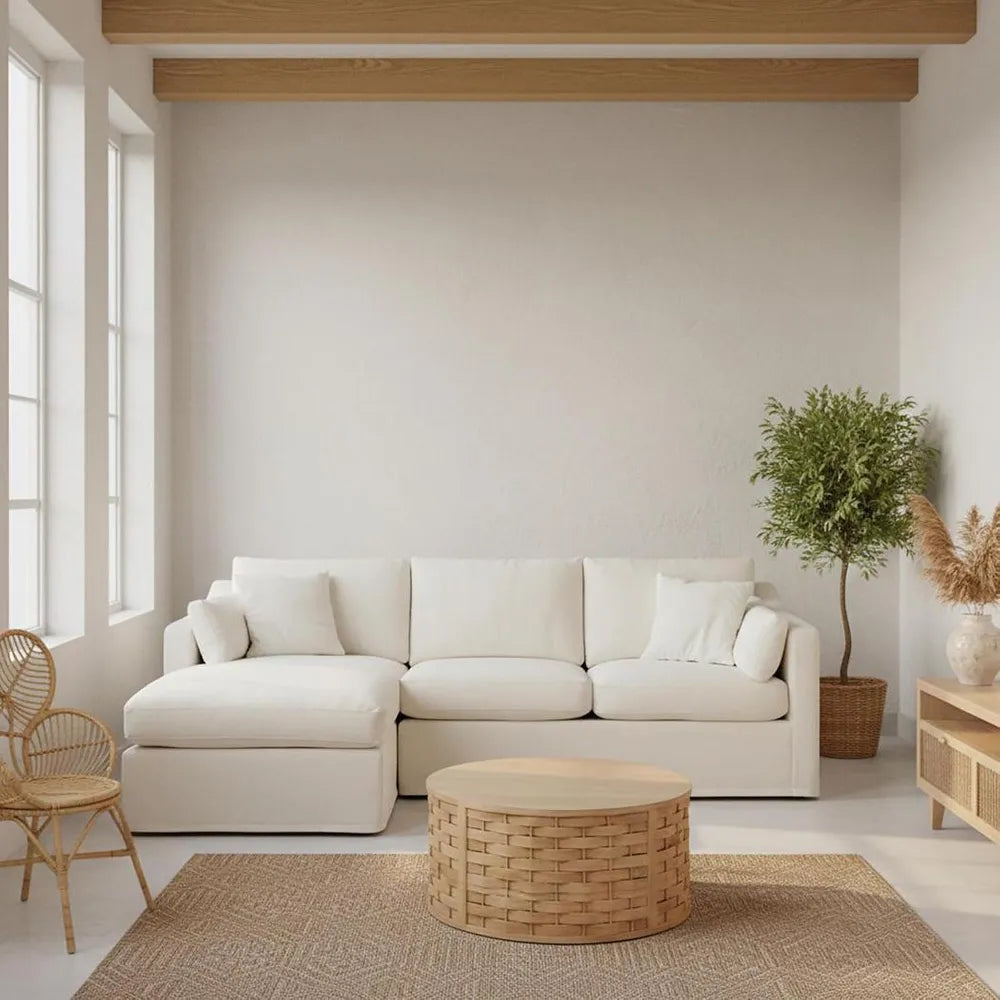 Broadbeach 3 Seat Loose Cover Sofa with Chaise - Ivory