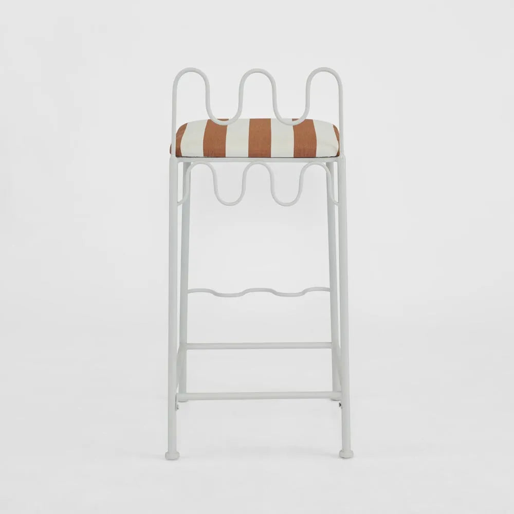 Mira Counter Stool Outdoor Terracotta/White Stripe Cushion
