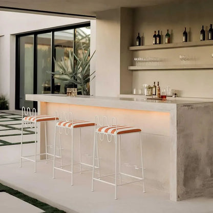 Mira Counter Stool Outdoor Terracotta/White Stripe Cushion