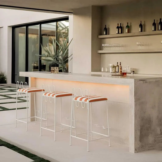 Mira Counter Stool Outdoor Terracotta/White Stripe Cushion