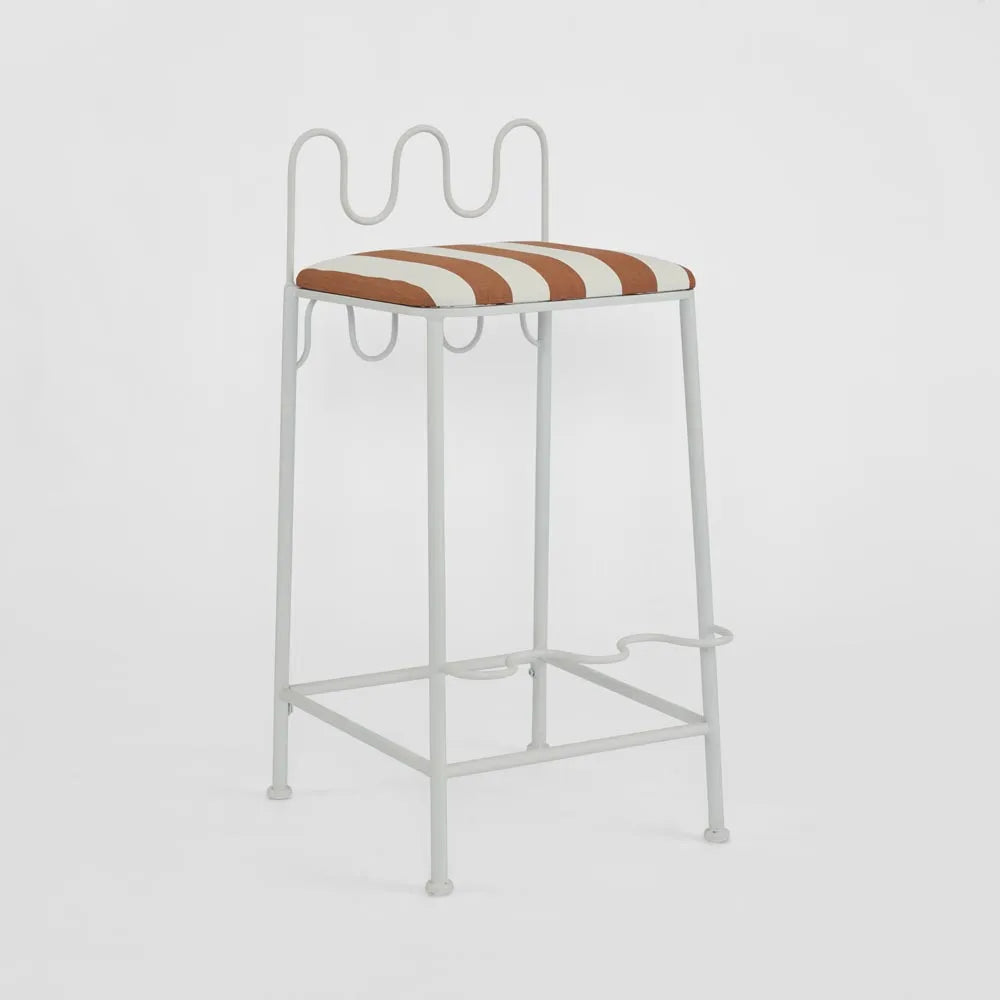 Mira Counter Stool Outdoor Terracotta/White Stripe Cushion