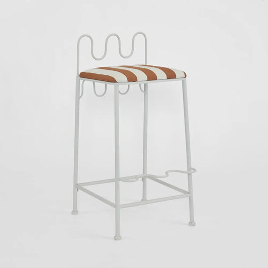 Mira Counter Stool Outdoor Terracotta/White Stripe Cushion