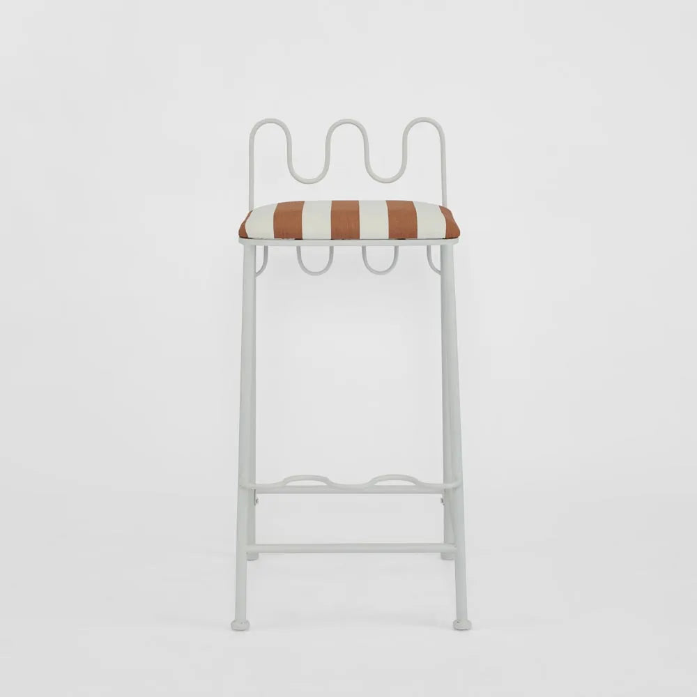 Mira Counter Stool Outdoor Terracotta/White Stripe Cushion