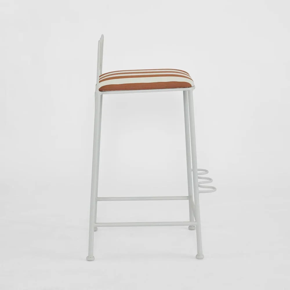 Mira Counter Stool Outdoor Terracotta/White Stripe Cushion