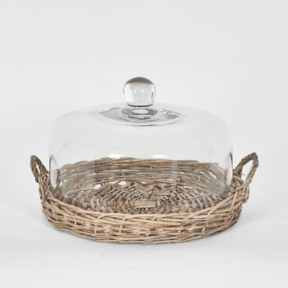 H + Y Willow Cane Tray W Glass Cover