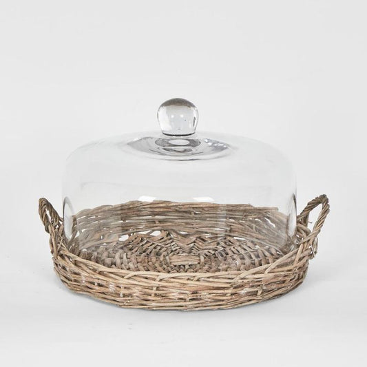 H + Y Willow Cane Tray W Glass Cover