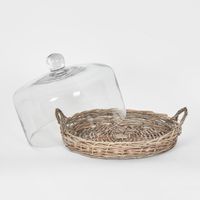 H + Y Willow Cane Tray W Glass Cover