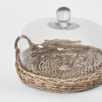 H + Y Willow Cane Tray W Glass Cover