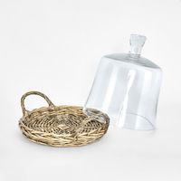 WILLOW Cane Plate with Glass Clouche Large