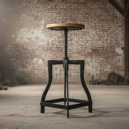 Foundry windup industrial stool W Mango Wood seat