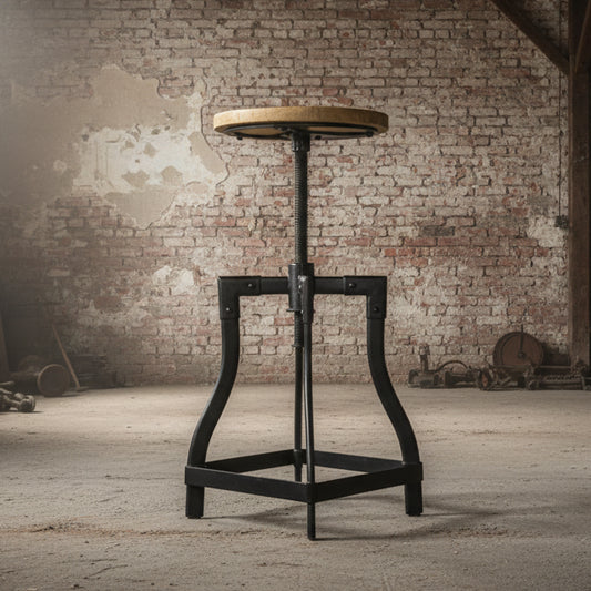 Foundry windup industrial stool W Mango Wood seat