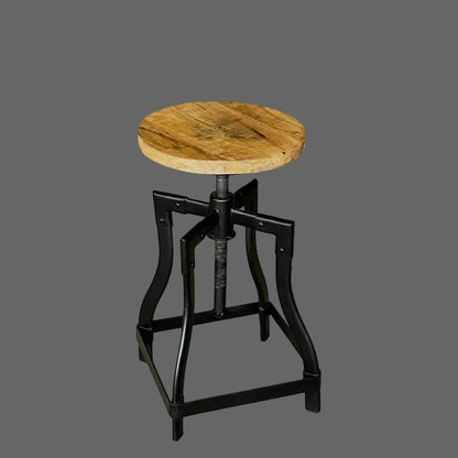 Foundry windup industrial stool W Mango Wood seat