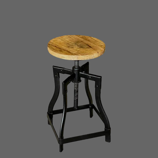 Foundry windup industrial stool W Mango Wood seat
