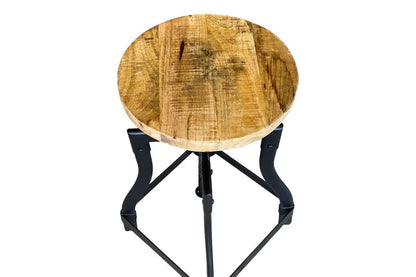 Foundry windup industrial stool W Mango Wood seat