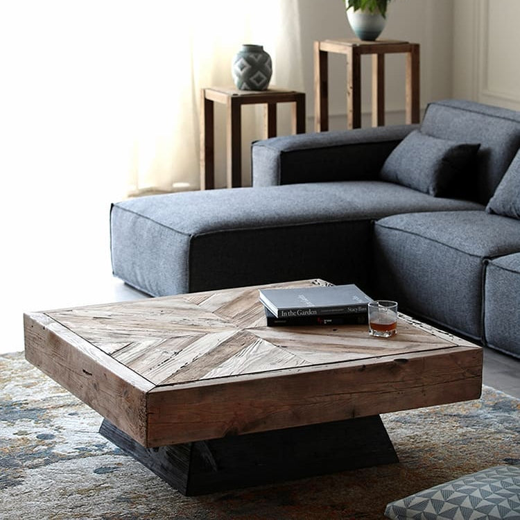 Rustika Square Coffee Table - Recycled Timber 100 x 100 black base
