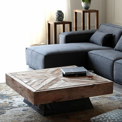 Rustika Square Coffee Table - Recycled Timber 100 x 100 black base