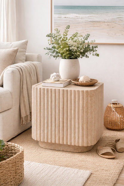 Harbourstone Sq Side Table Indoor/Outdoor Travertine Colour