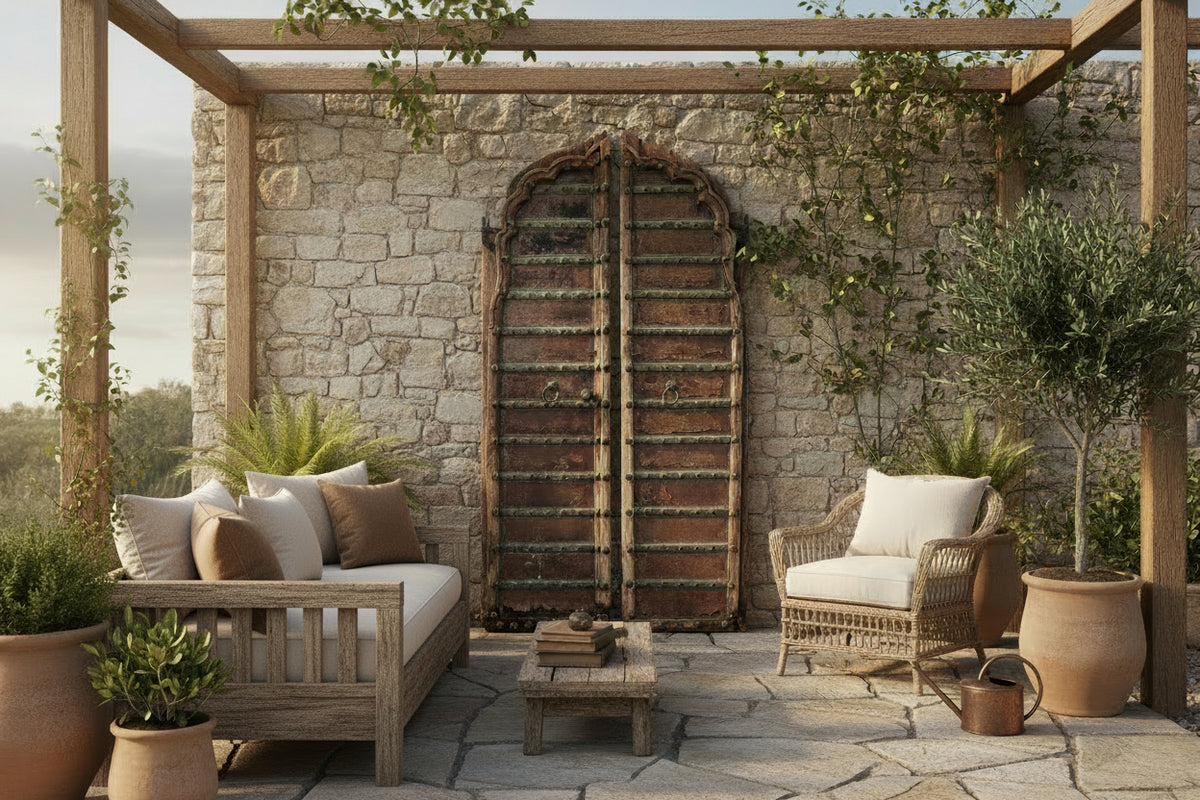 Rustic pair of Indian metal bound doors