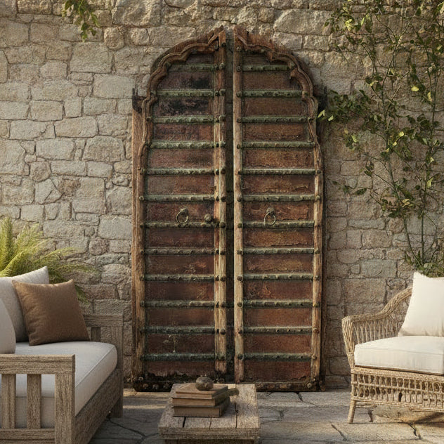 Rustic pair of Indian metal bound doors