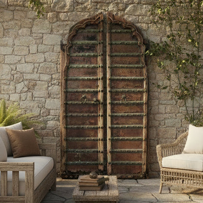 Rustic pair of Indian metal bound doors