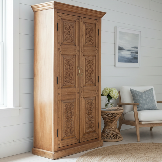 Indo Carved Recycled Teak Cupboard